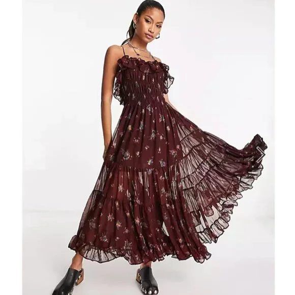 Free People | Dresses | Free People Cloud Nine Maxi Dress Wvintage Floral  Print Tiered Skirt Nwt S | Poshmark